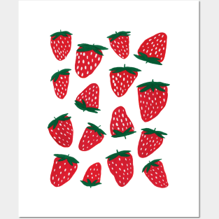 Organic summer strawberries red and green Posters and Art